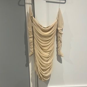 Elegant Cream Draped Women's Dress